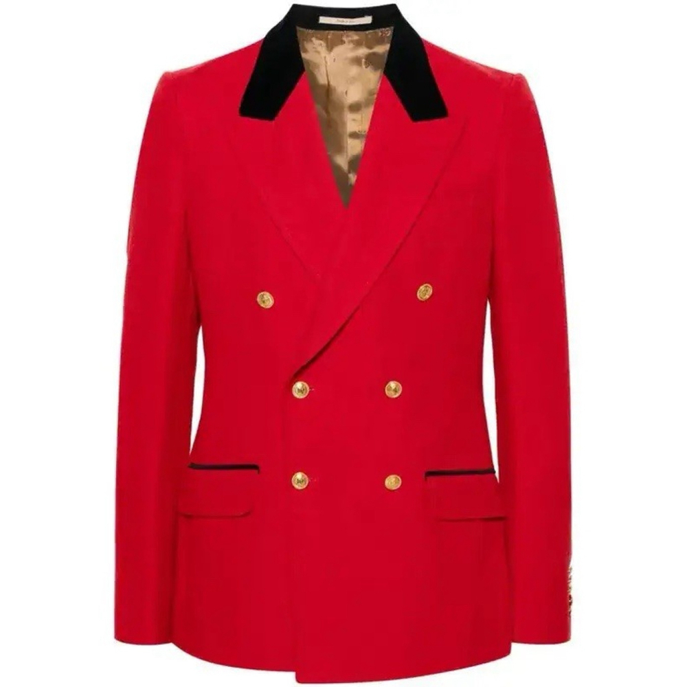 NWT Gucci Wool Linen Double Breast Herringbone Blazer Jacket IT 48 US 38 Formal
